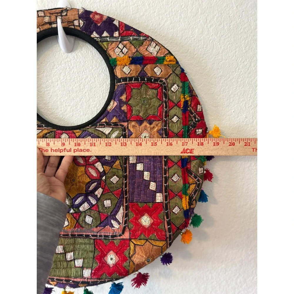 Boho‎ Banjara Embroidered Round Tote Bag Tassel Patchwork Circular Hobo Multi